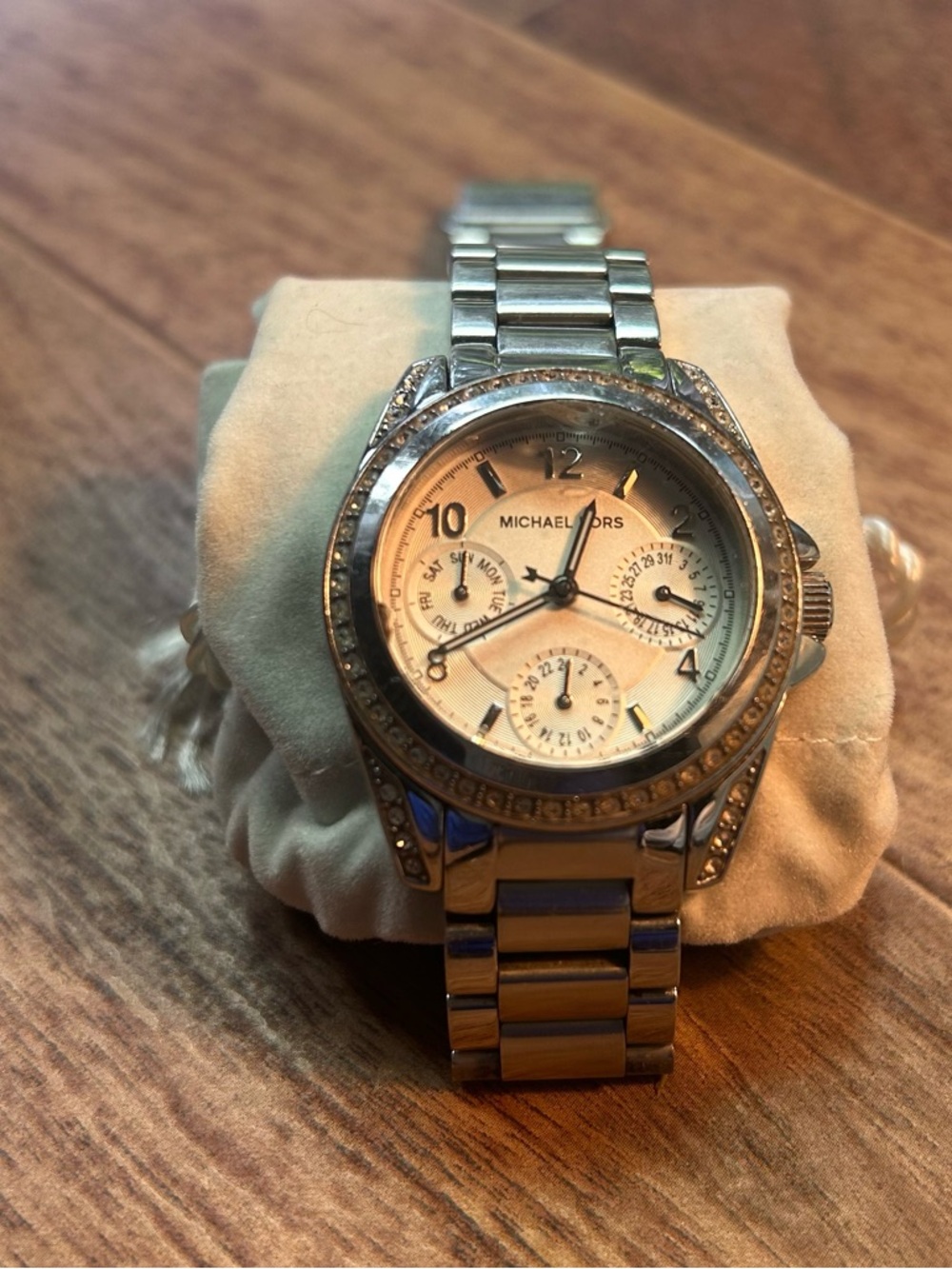 Michael Kors Silver Crystal-Trim Chronograph Bracelet Watch